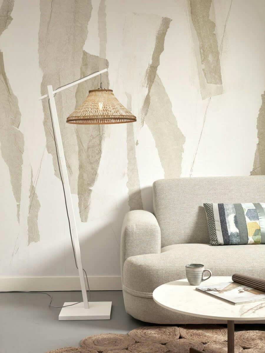 TAHITI - Lampadaire bambou abat-jour bambou blanc/naturel, h. 150cm