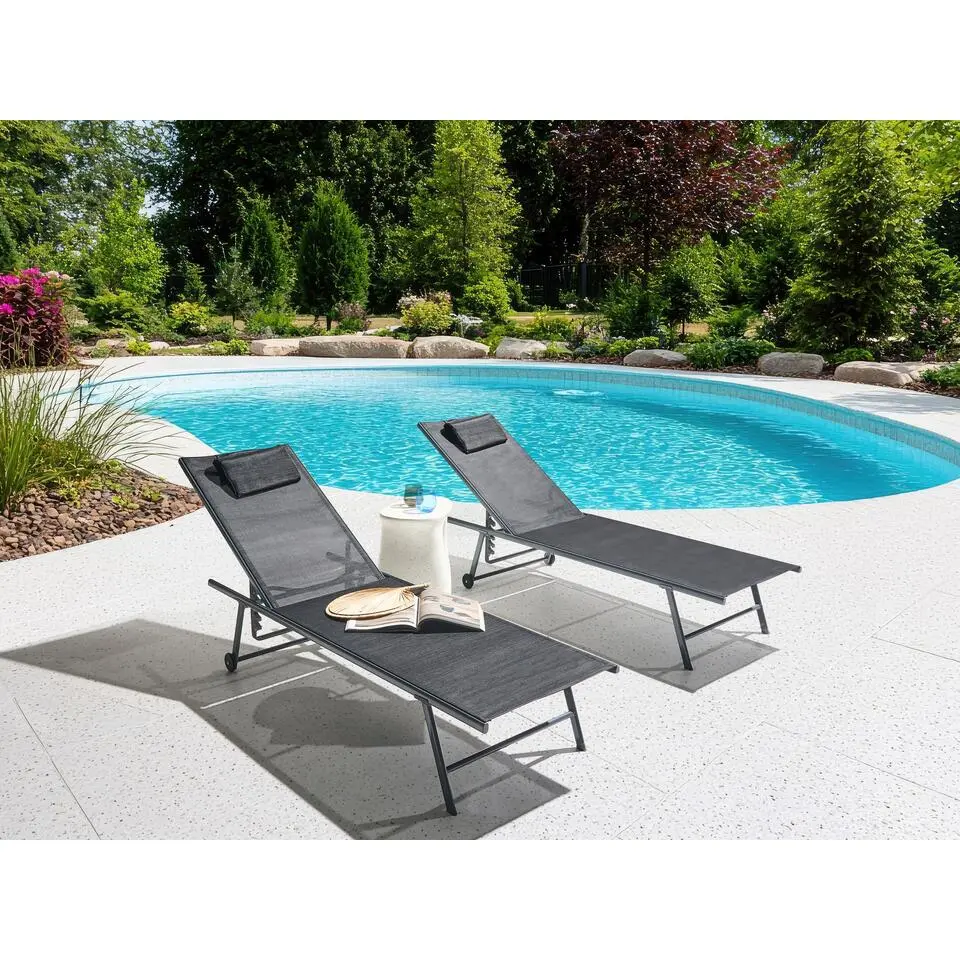 SORONI - Ligstoel set van 2 - Grijs/Zwart - Staal