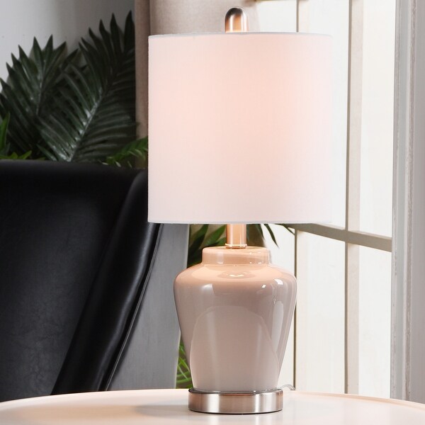Porch & Den McKenna High Gloss Grey Glass Ginger Jar Accent Lamp