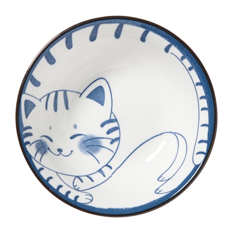 Schaaltje Mico kat groot - blauw/wit - &Oslash;10.8x3.7 cm