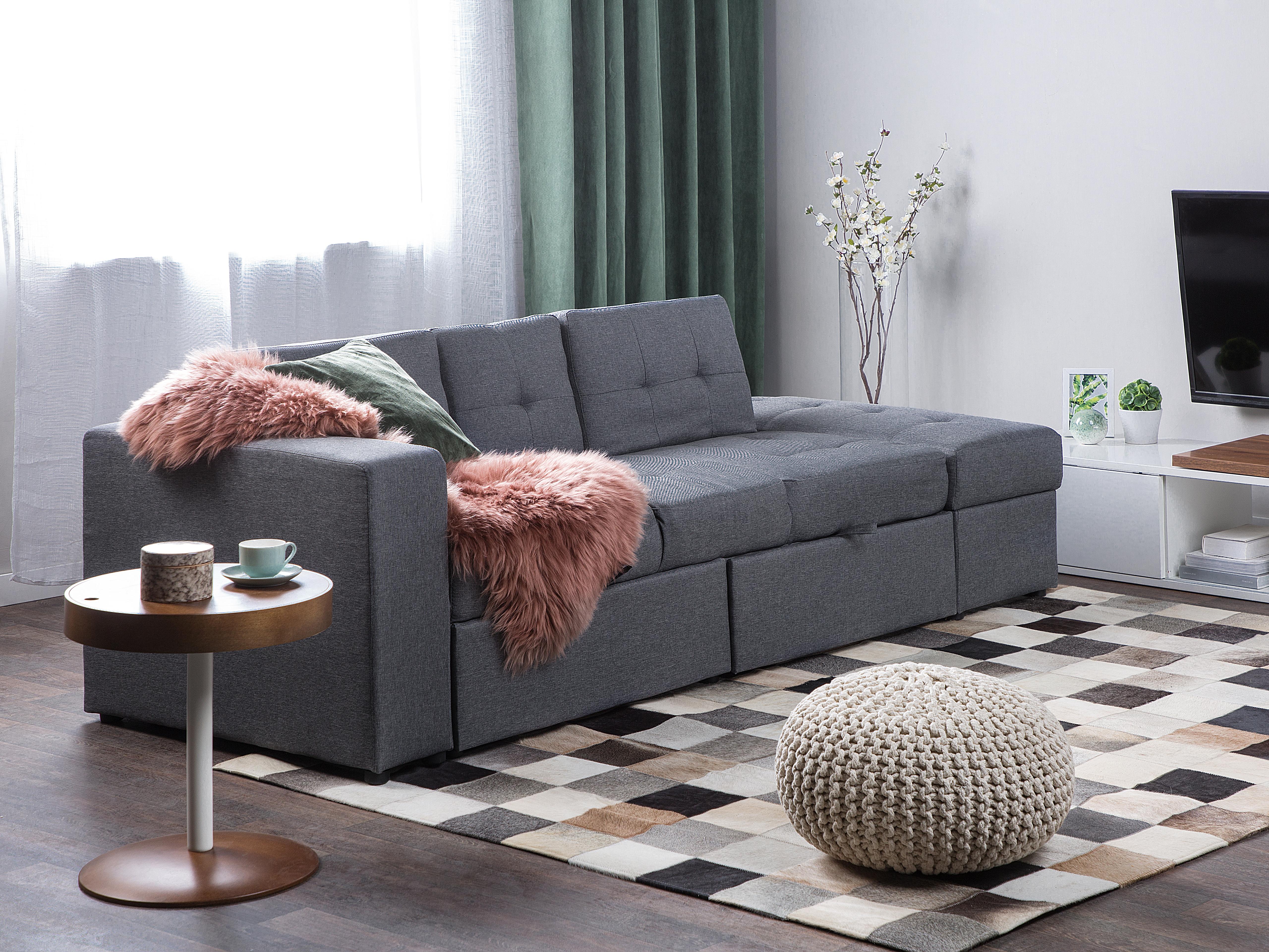 Sofa Bed 3 Seater FALSTER Fabric Dark Grey with Storage