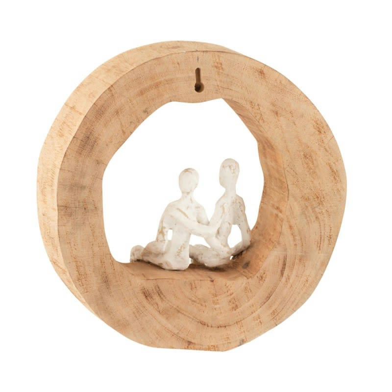 - Couple assis dans cercle en bois blanc 29x6x28 cm