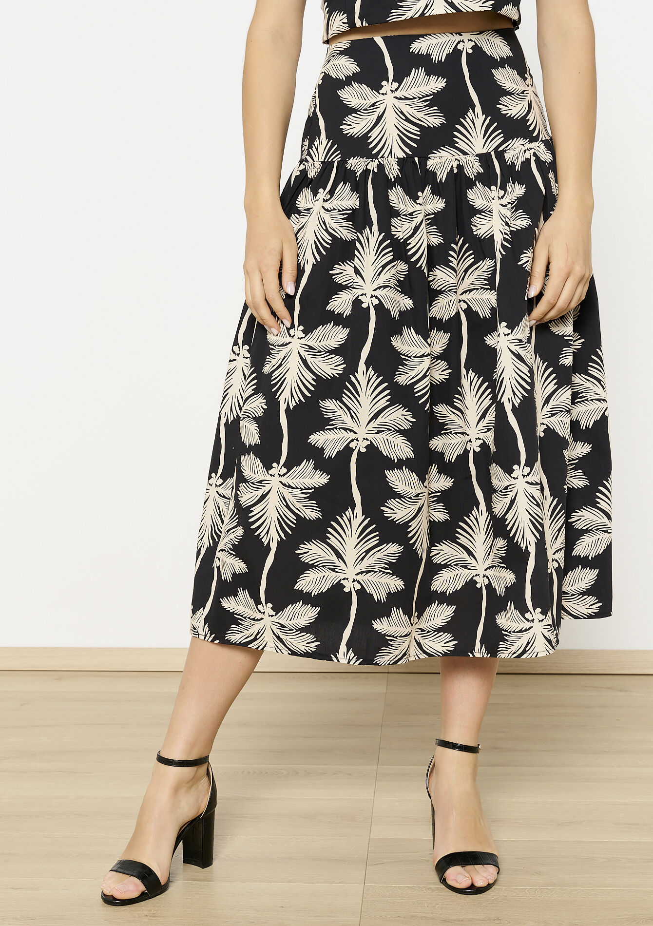 Midi-rok met palmprint