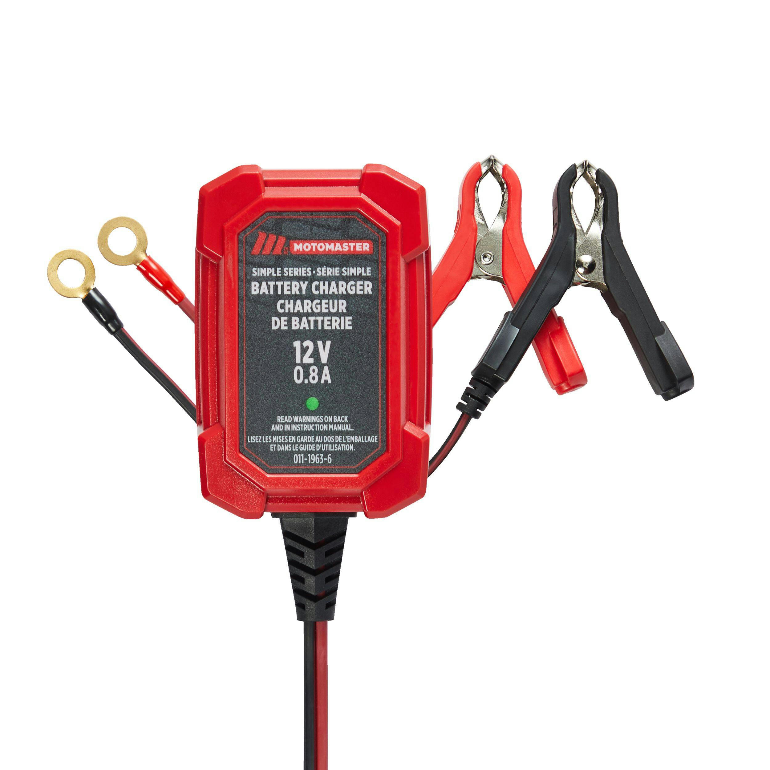 MotoMaster Simple Series Smart Battery Charger/Maintainer, Fully Automatic, 0.8-Amp, 12V