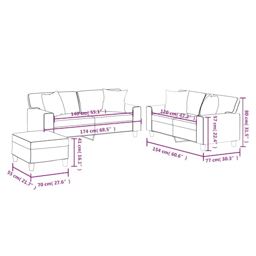 NNEVL 3 Piece Sofa Set with Pillows Black Faux Leather