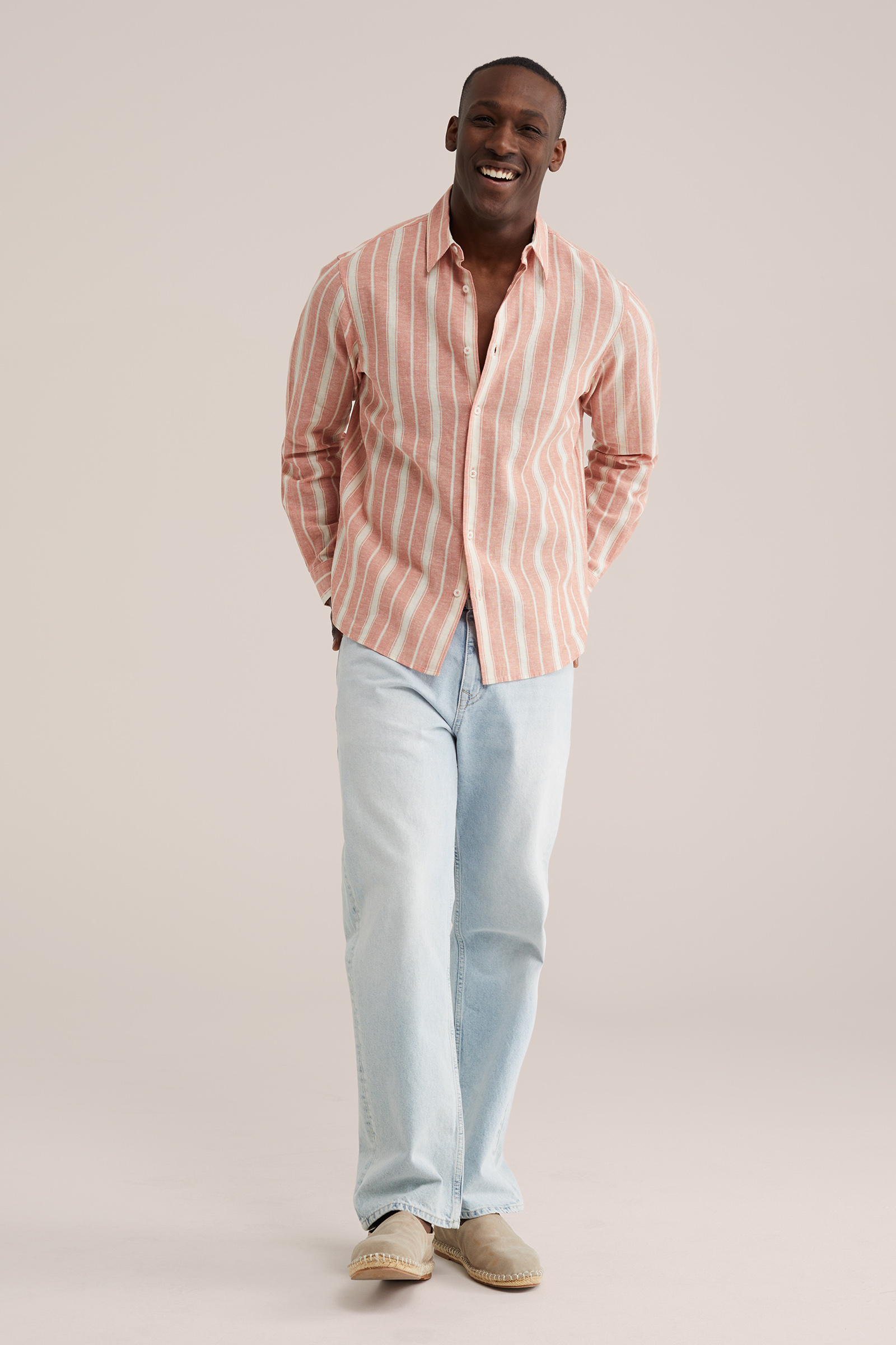 Heren regular fit overhemd van linnenmix