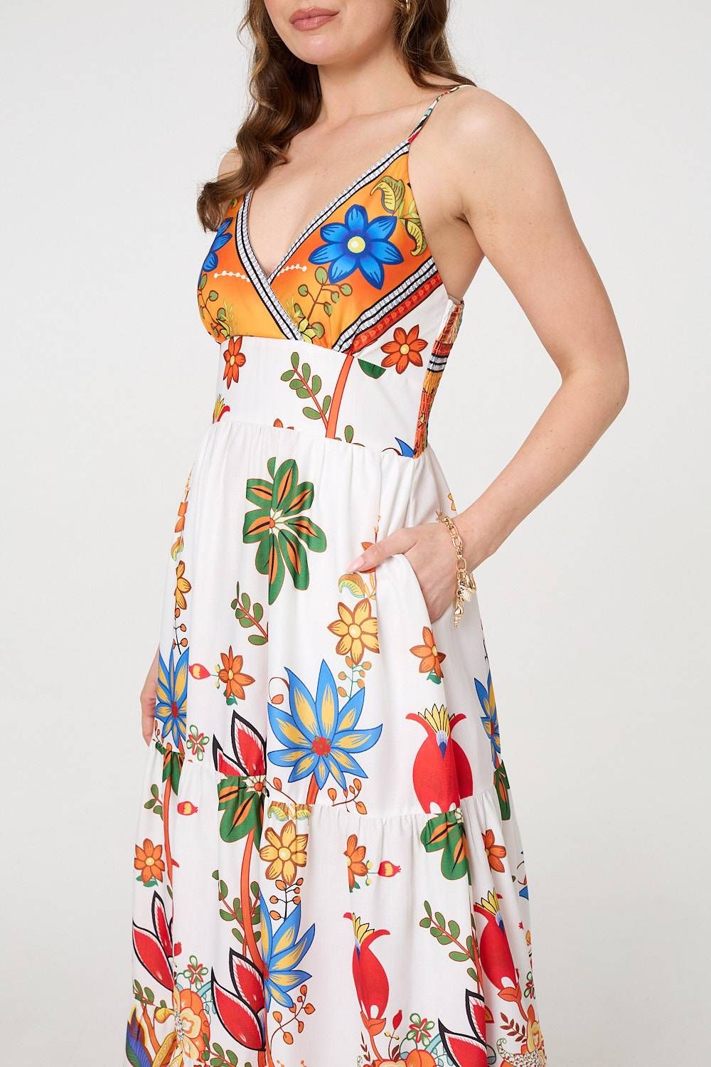 Izabel London Tropical Print Sleeveless Maxi Sun Dress