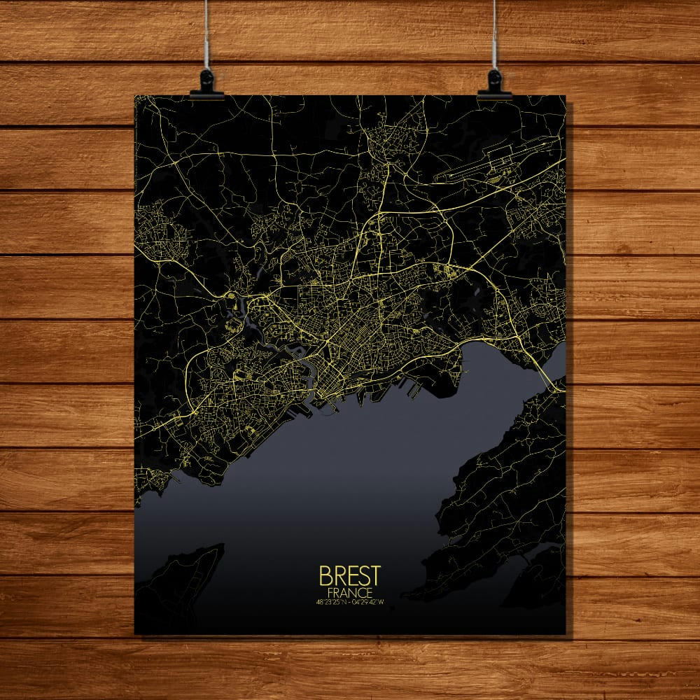 - Affiche Brest Carte Nuit 40x50