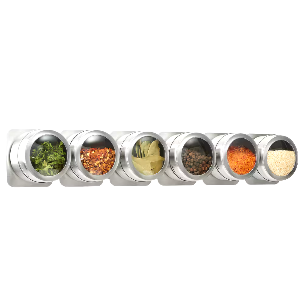 Trudeau Stainless Steel Magnetic Spice Jars with Wall Plate, 6-pc