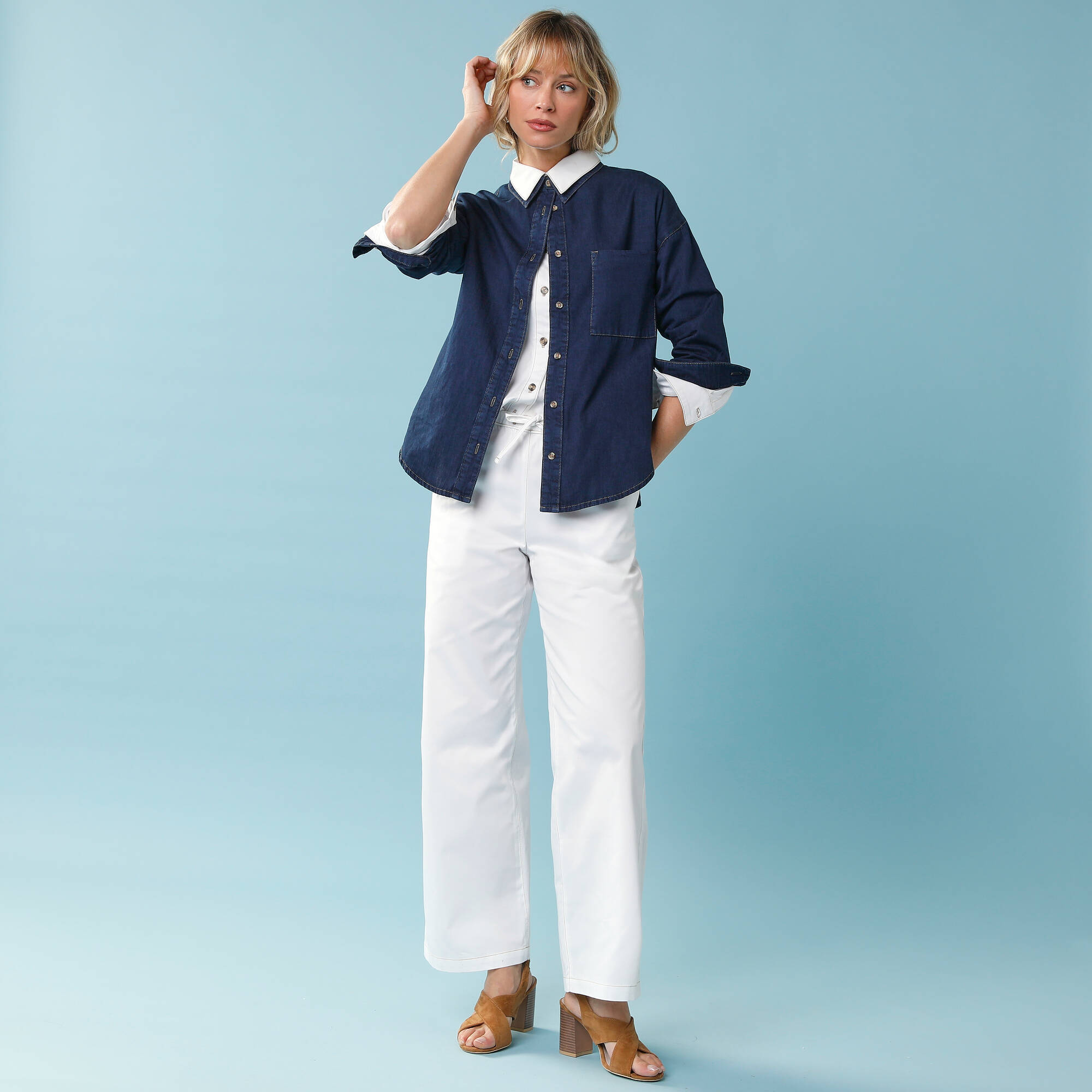 Pantalon large Spécial Petite, denim léger