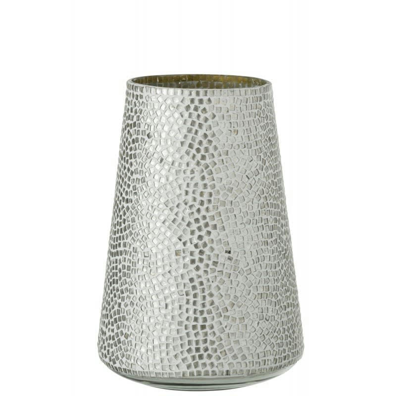 MOSAÏQUES - Photophore verre blanc/argent H30cm