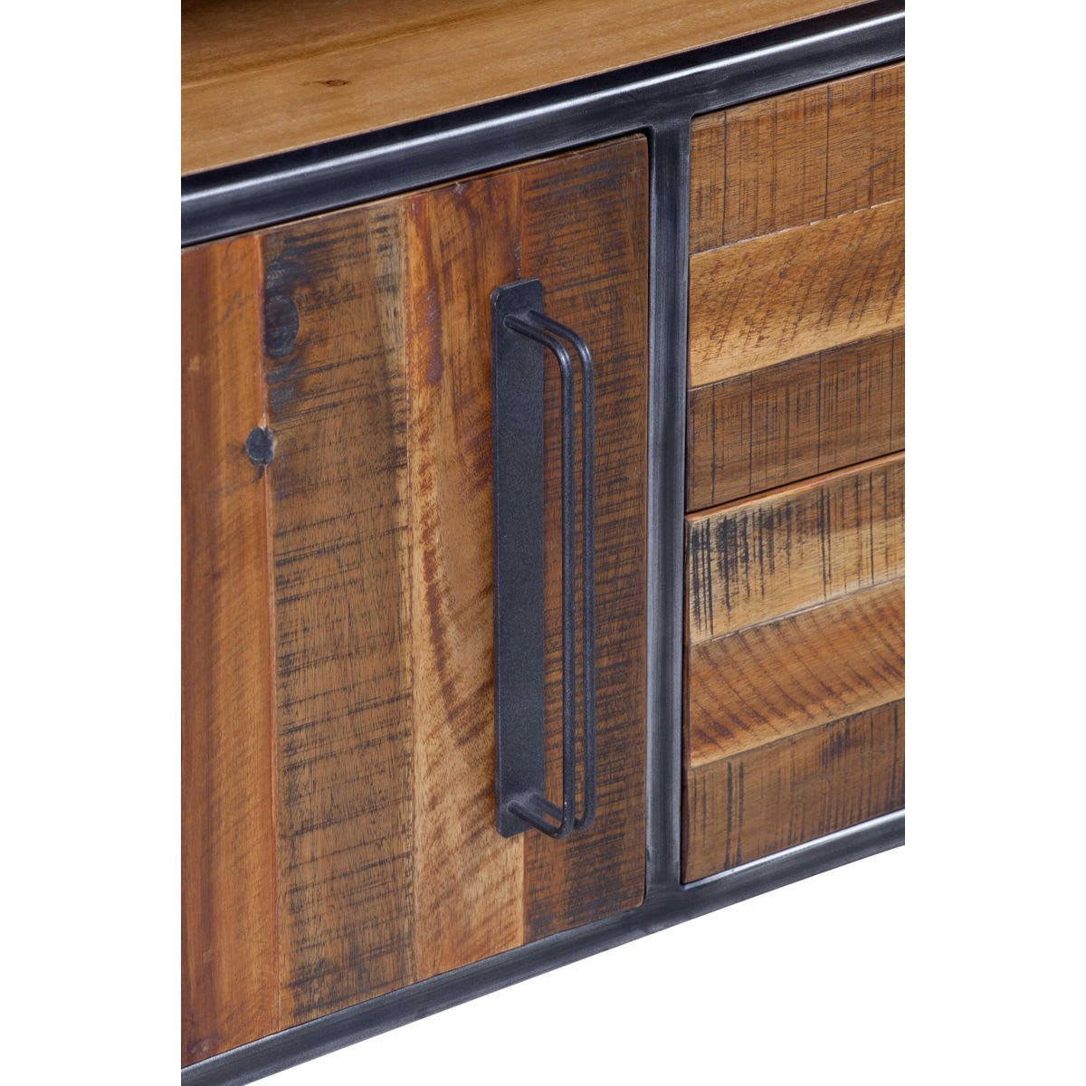 CUSCO - Buffet enfilade bois et métal 2 portes 3 tiroirs