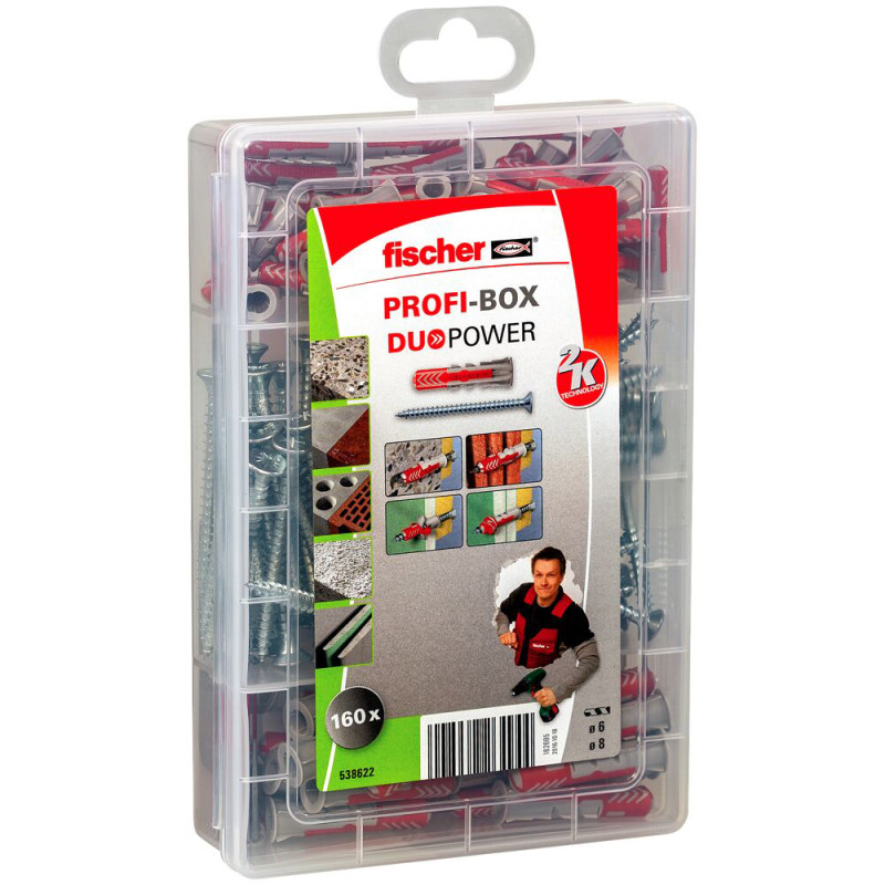 Assortiment de chevilles Profil-Box DuoPower en nylon avec collerette et vis 160 pièces