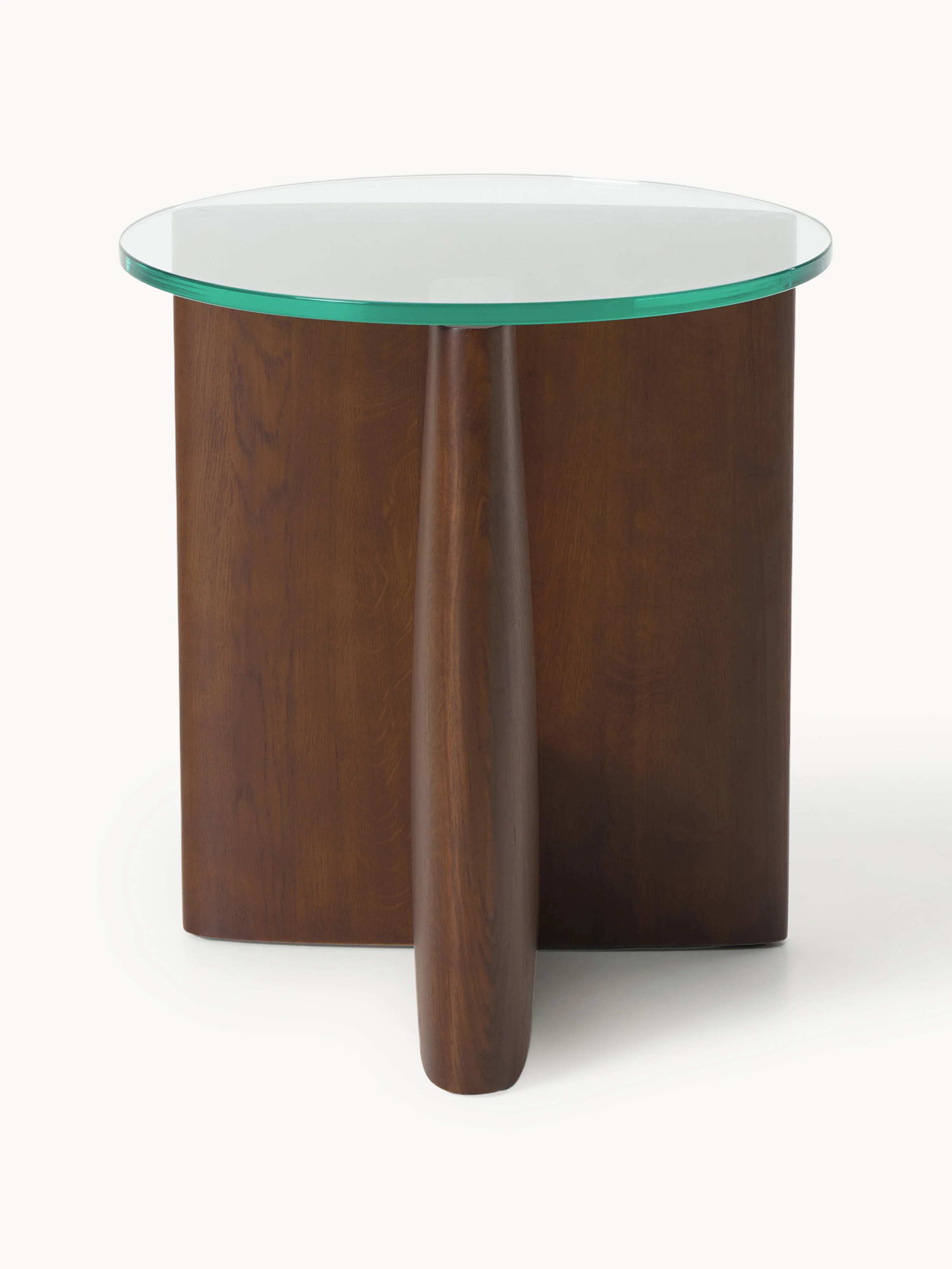 Runder Holz-Beistelltisch Miya mit Glasplatte