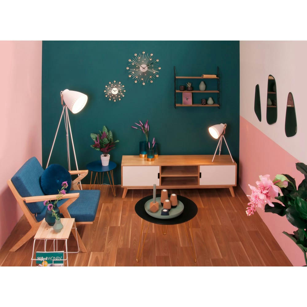 WIRED - Table d'appoint en bois et métal blanc