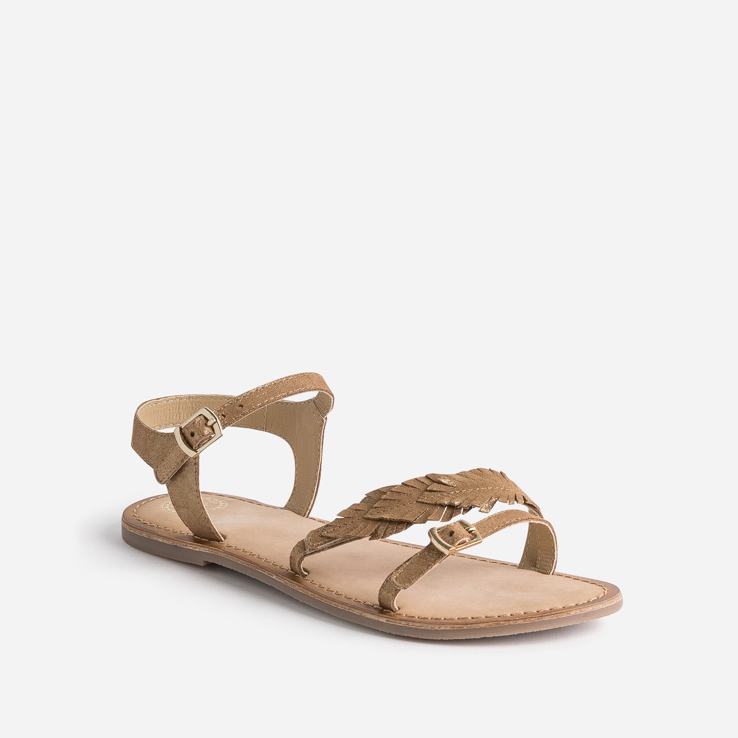 Sandale BUGGY marron en cuir velours avec feuilles