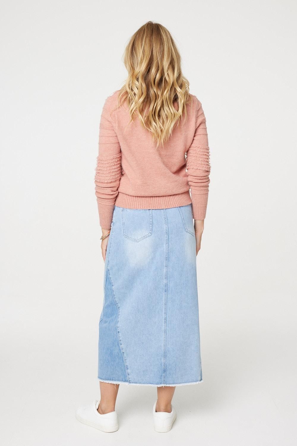 Izabel London Striped Long Sleeve Textured Knit Jumper