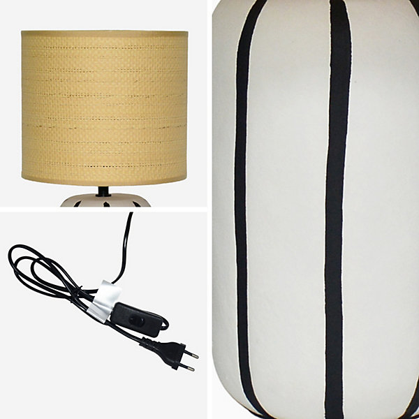 Lampe de table intérieur céramique blanche. abat-jour effet rotin H 41cm - Roxane