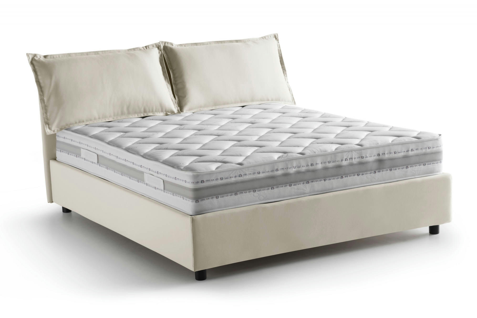 DMARIN - Lit en tissu 160x200 cm beige