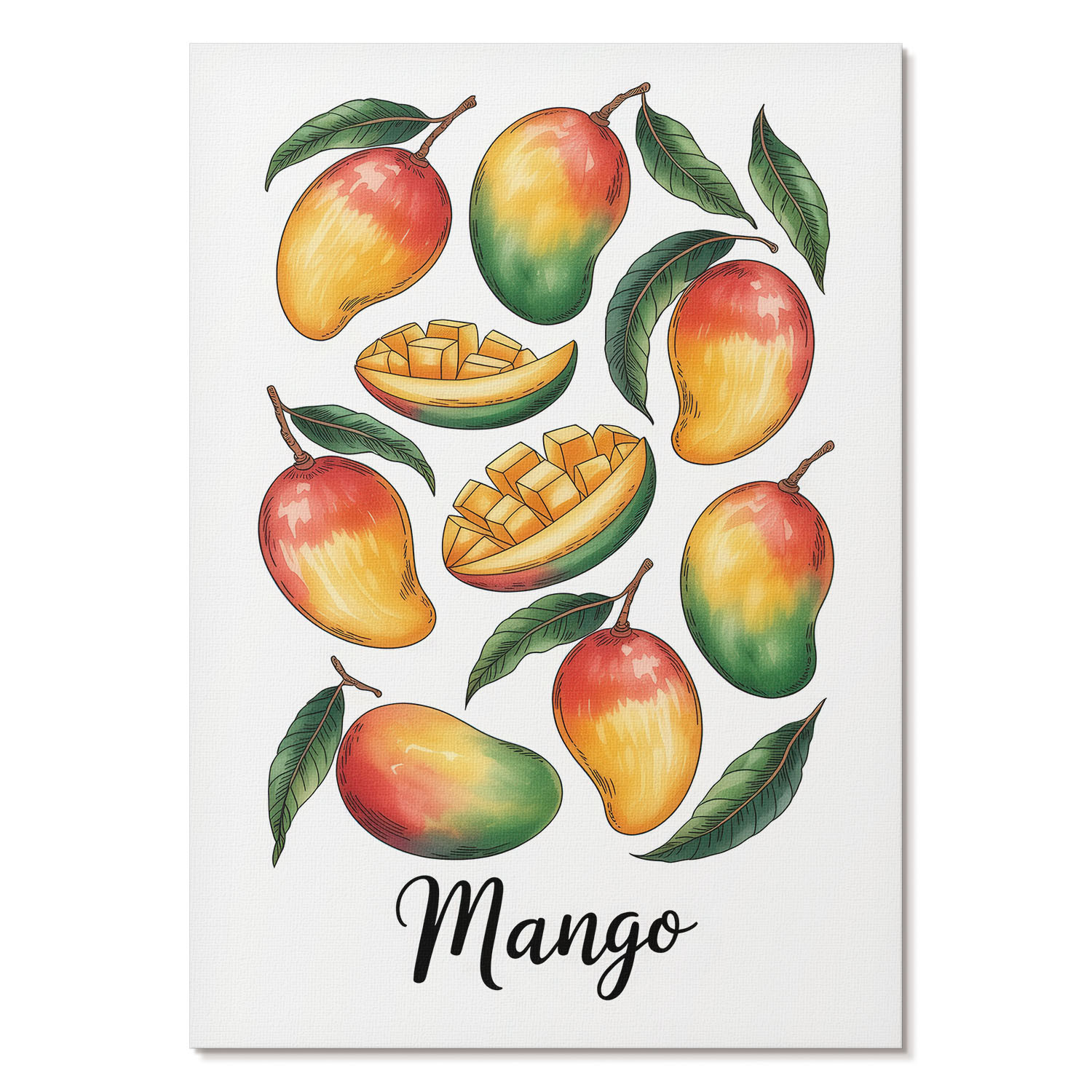 Plakaty canvas A4 Egzotyczne mango zielone liście ilustracja
