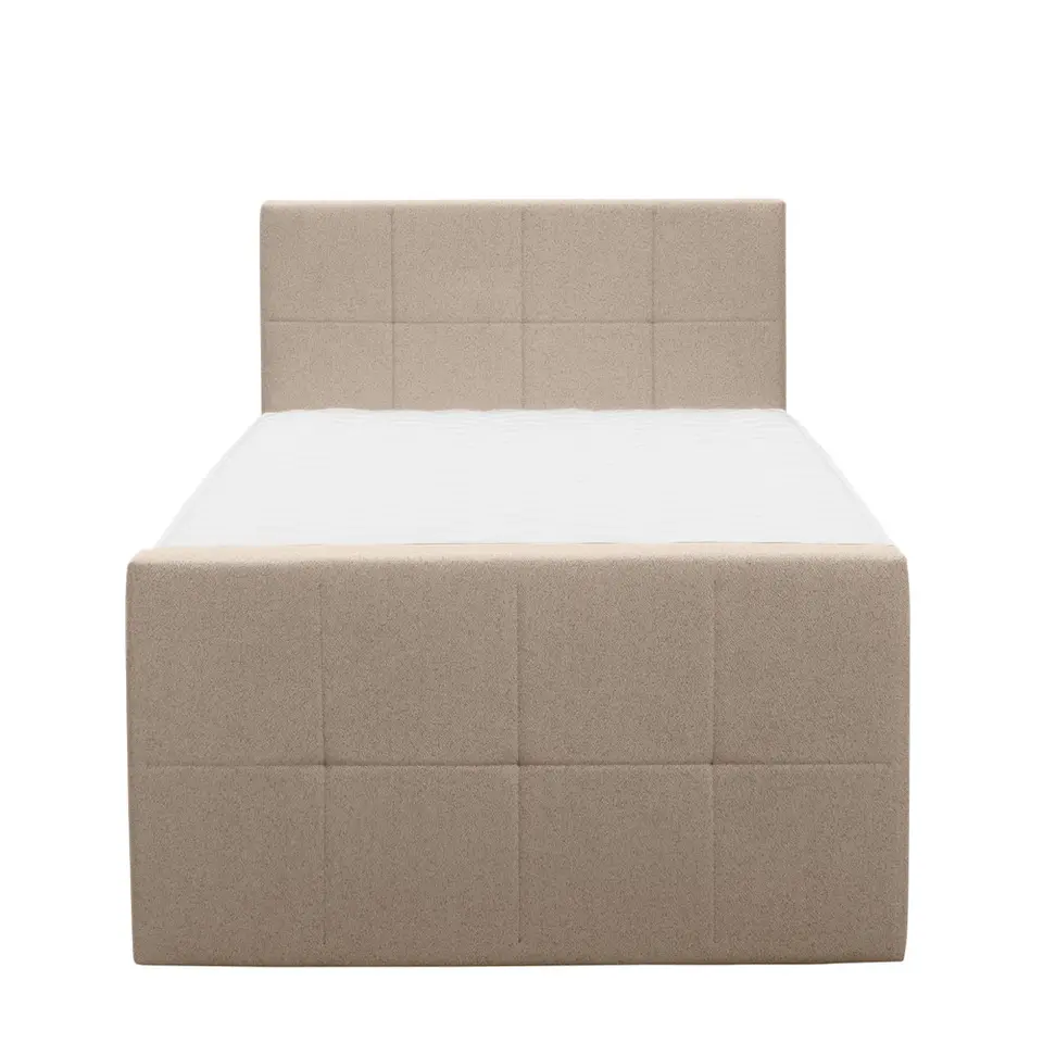 Boxspring met opbergruimte en voetbord Liv geblokt - beige - 120x200cm