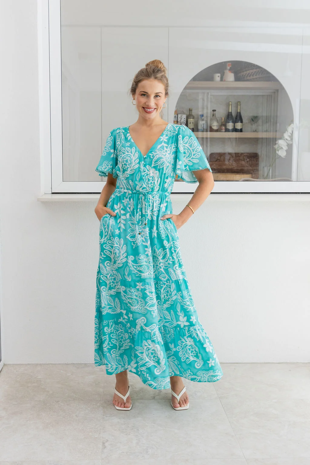 Charlize Maxi Dress in Turquoise Paisley