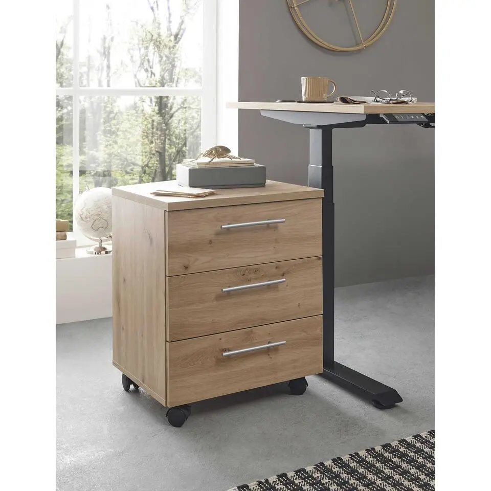 Ladeblok Ben - 3 lades - met wielen - artisan eikdecor