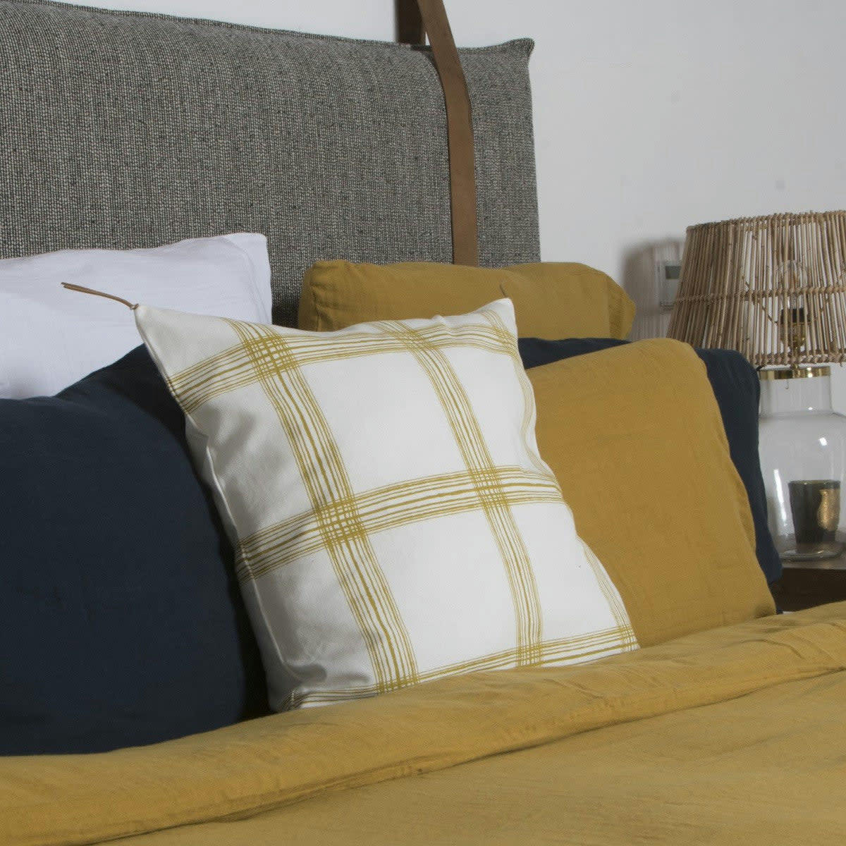 MADRAS - Housse de coussin coton  50x50 jaune zeste