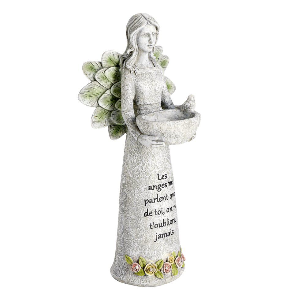 Décoration funéraire ange LED avec inscription polyrésine gris H40cm