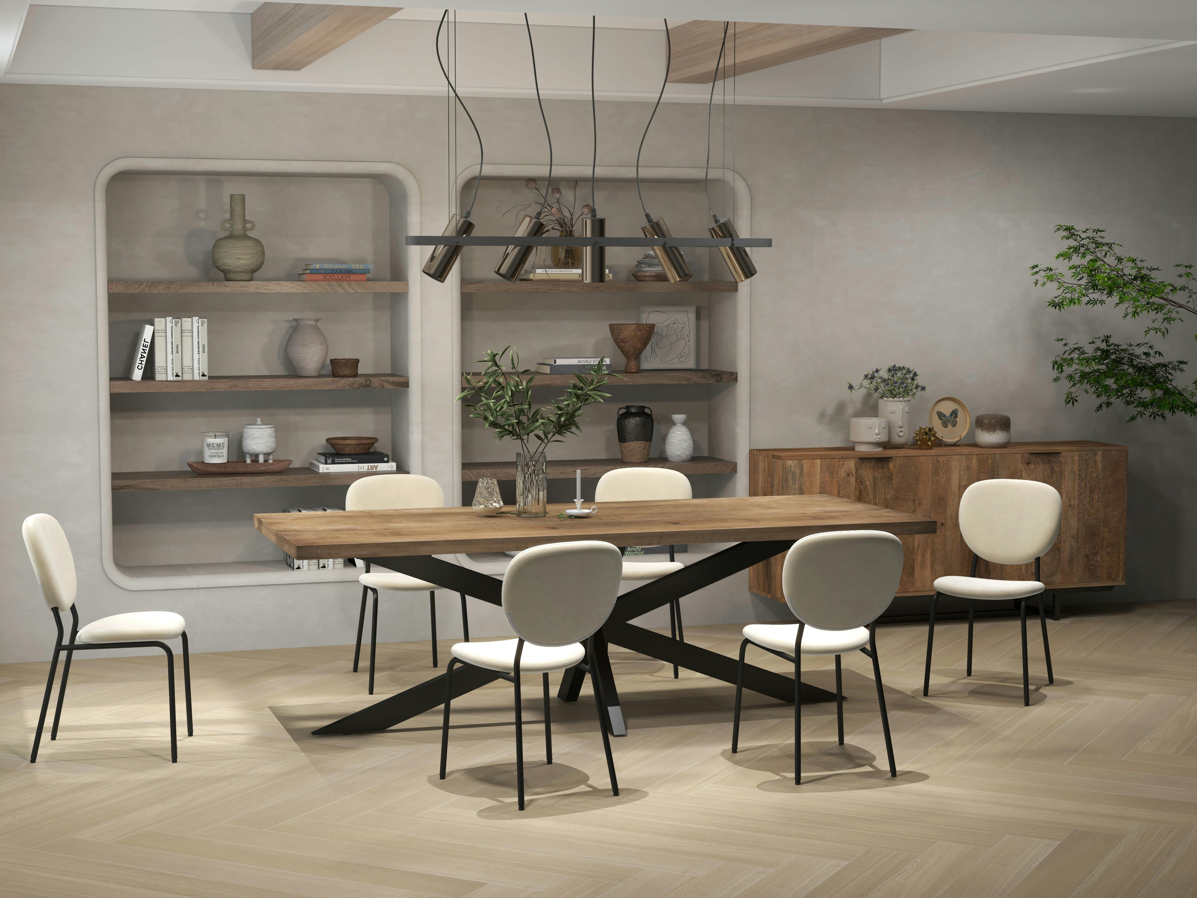 ANAIS - Chaise en Velours Vanille et métal noir (x2)