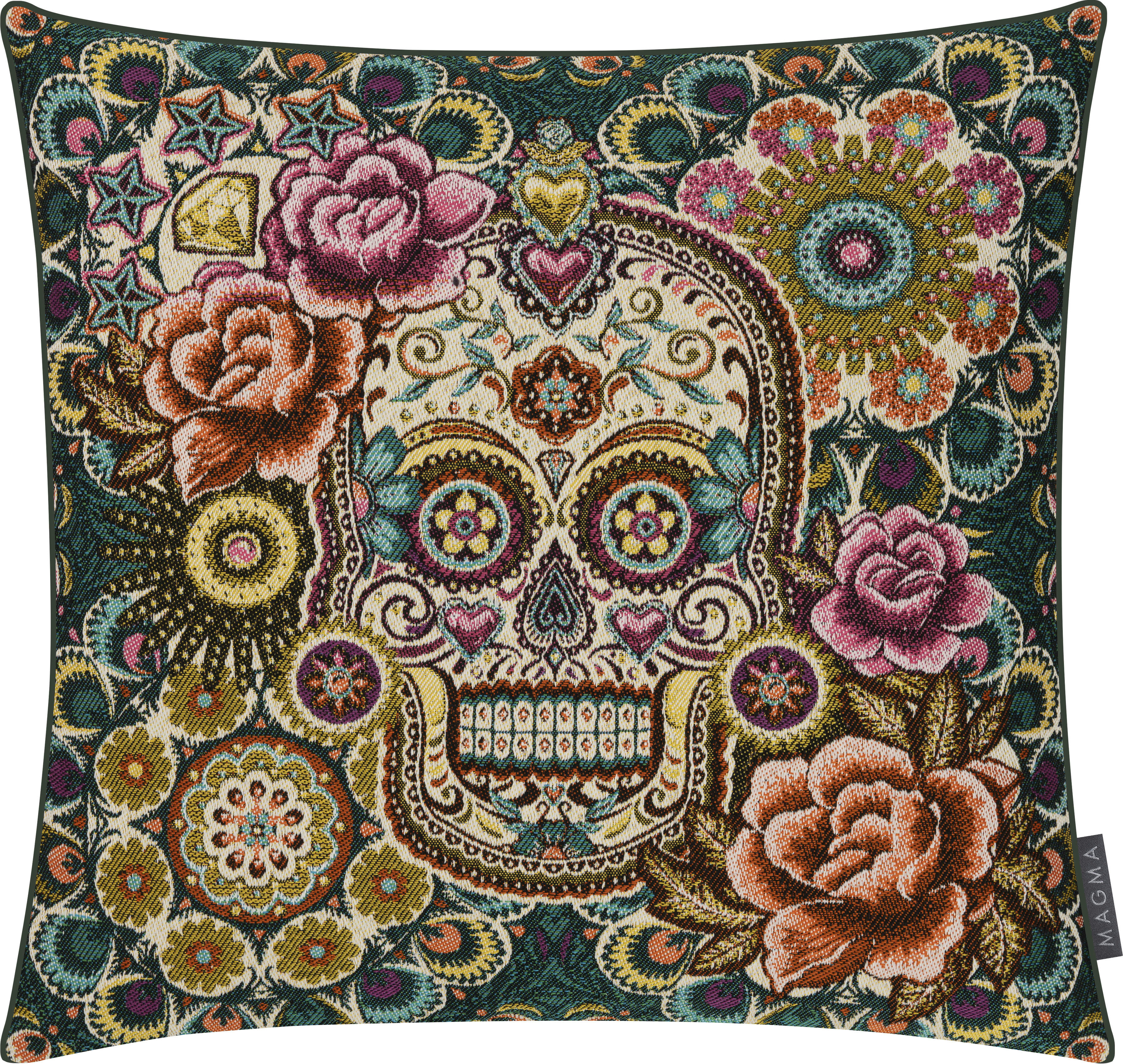 SKULL - Housse de coussin jacquard polyester tête de mort colorée 45x45