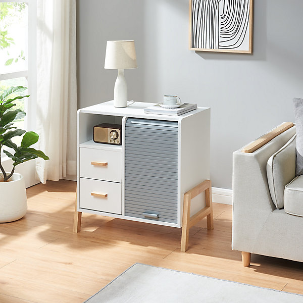 Commode Kvaefjord bambou 66 x 60 x 40 cm gris blanc en.casa