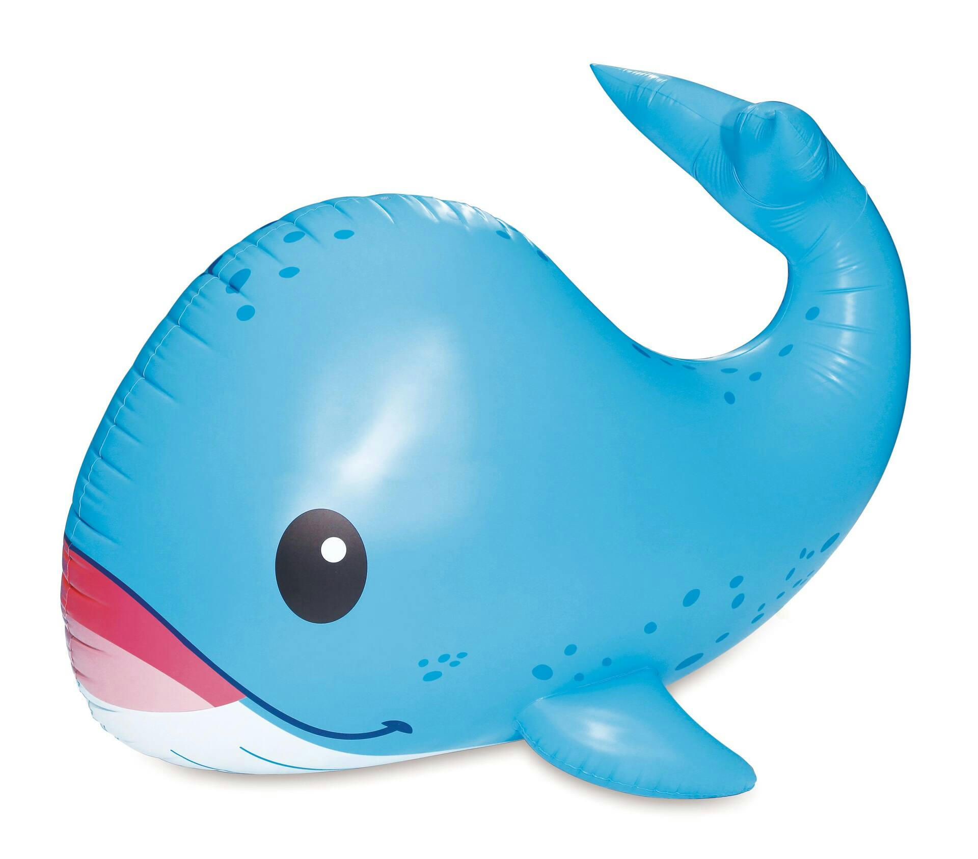 Summer Waves Inflatable Giant Whale Sprinkler for Kids, with Hose Attachment, Blue, 45-in, Age 3+