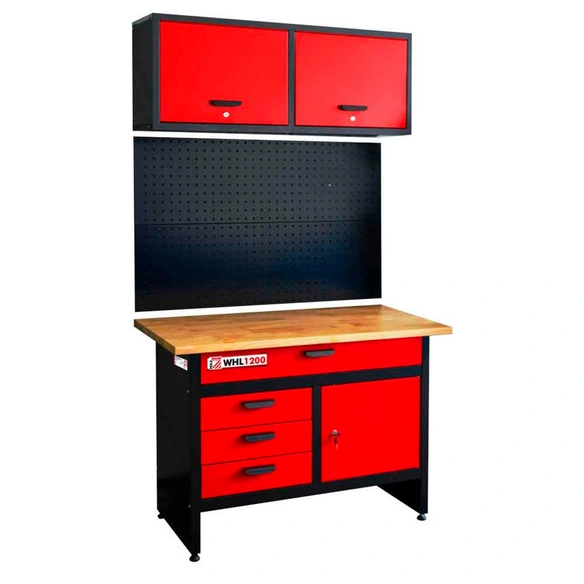 Werkbank »WHL1200«, mit Hängeschrank und Lochwand, schwarz/rot