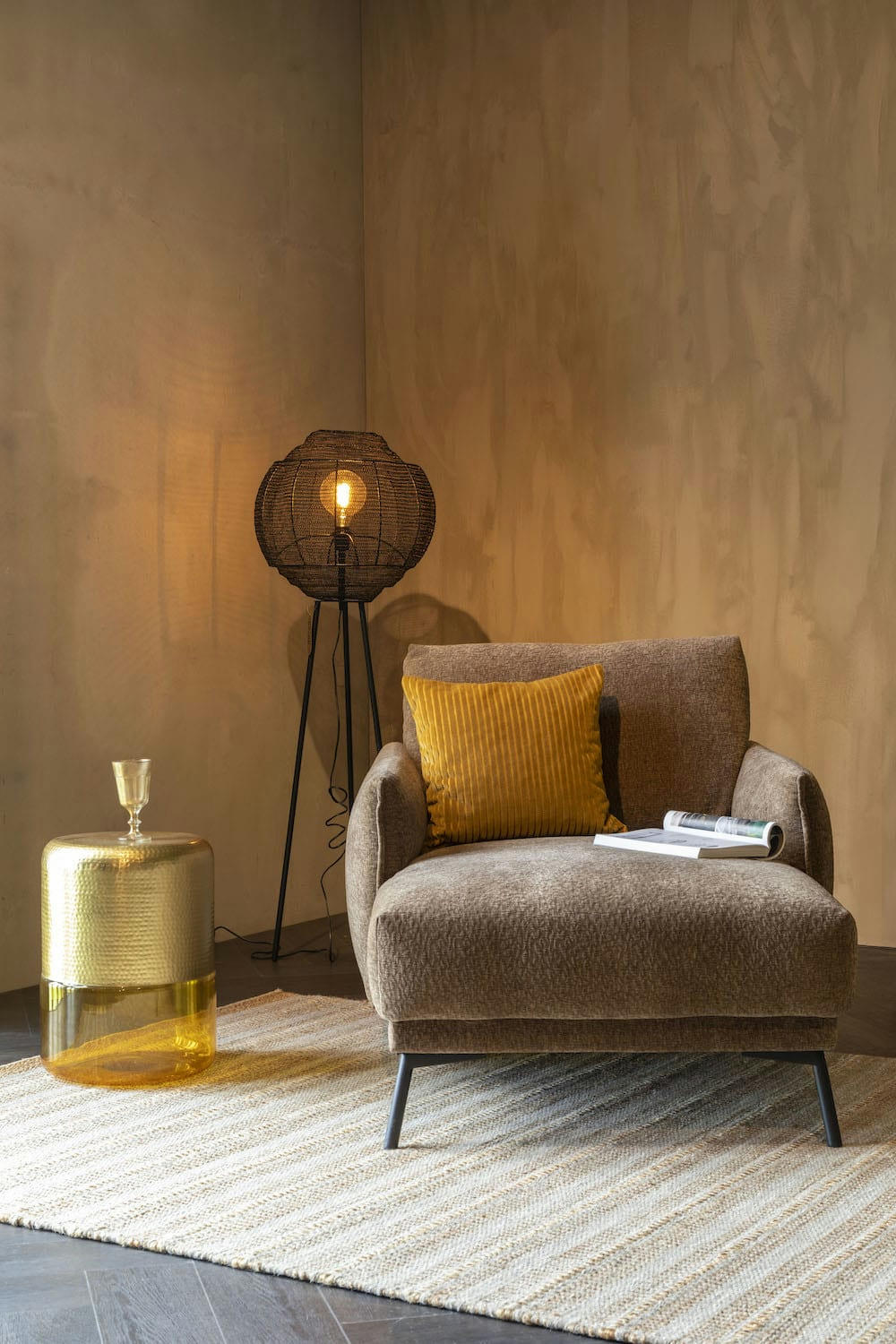 HARPER - Fauteuil lounge en tissu café