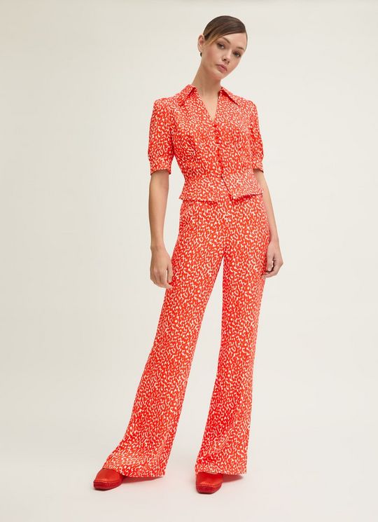 Sophie Aurora Red & Birch Viscose Ikat Spot Print Blouse