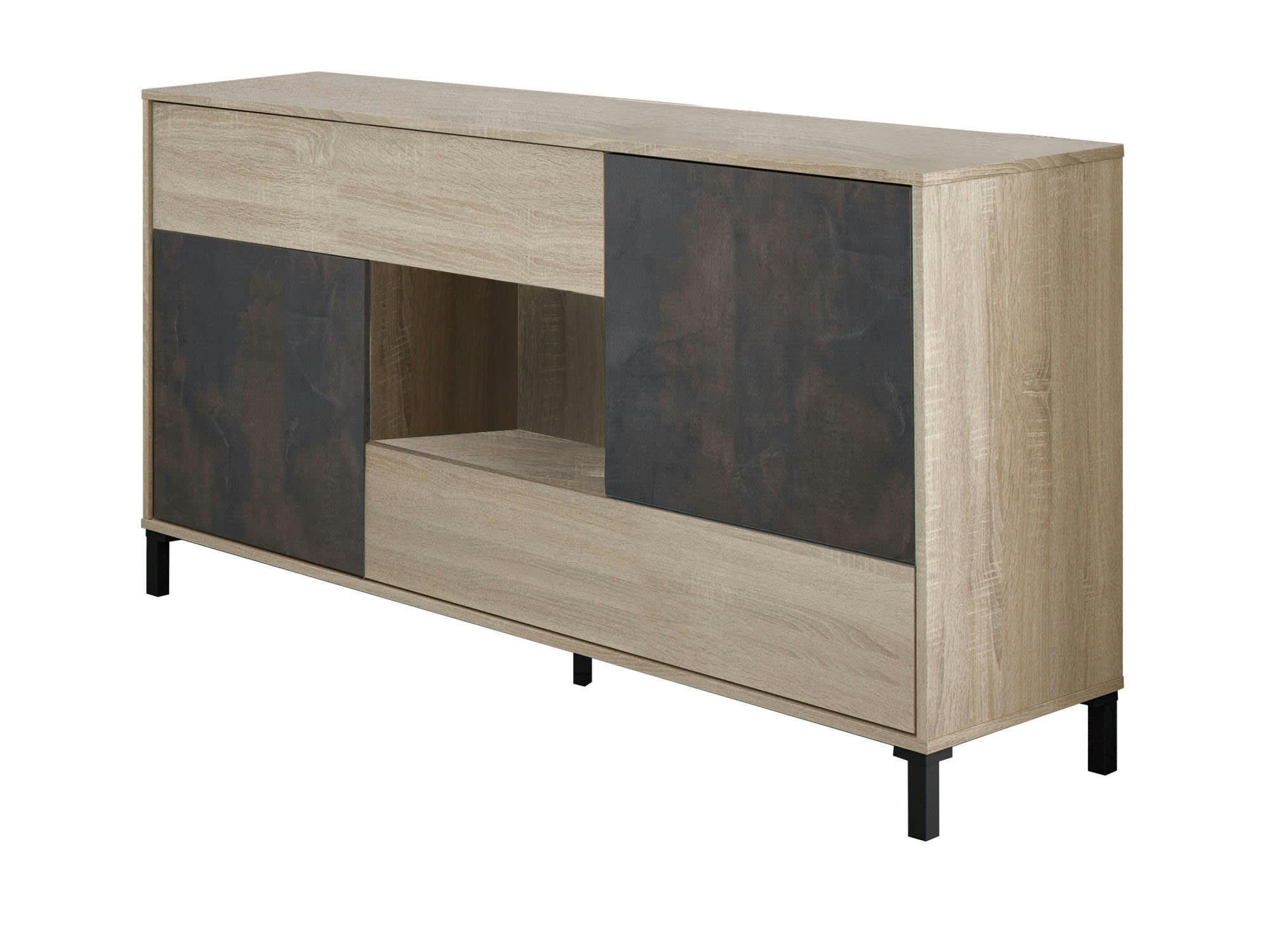 DNDO - Buffet 2 portes effet chêne et bois d'oxyde