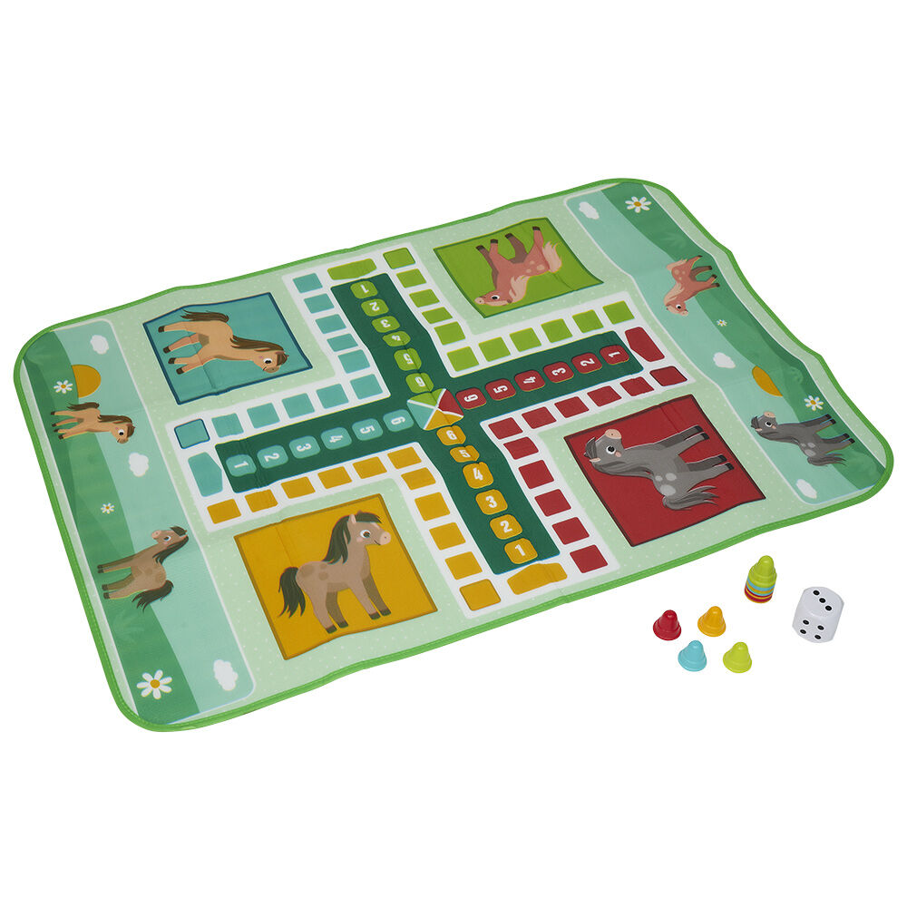 Tapis de jeu XL petits chevaux avec pions et dé 130x93cm