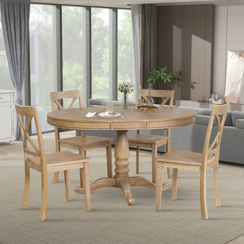 Modern Dining Table Set for 4,Round Table and 4 Kitchen Room Chairs,5 Piece Kitchen Table Set for Dining Room,Breakfast Nook