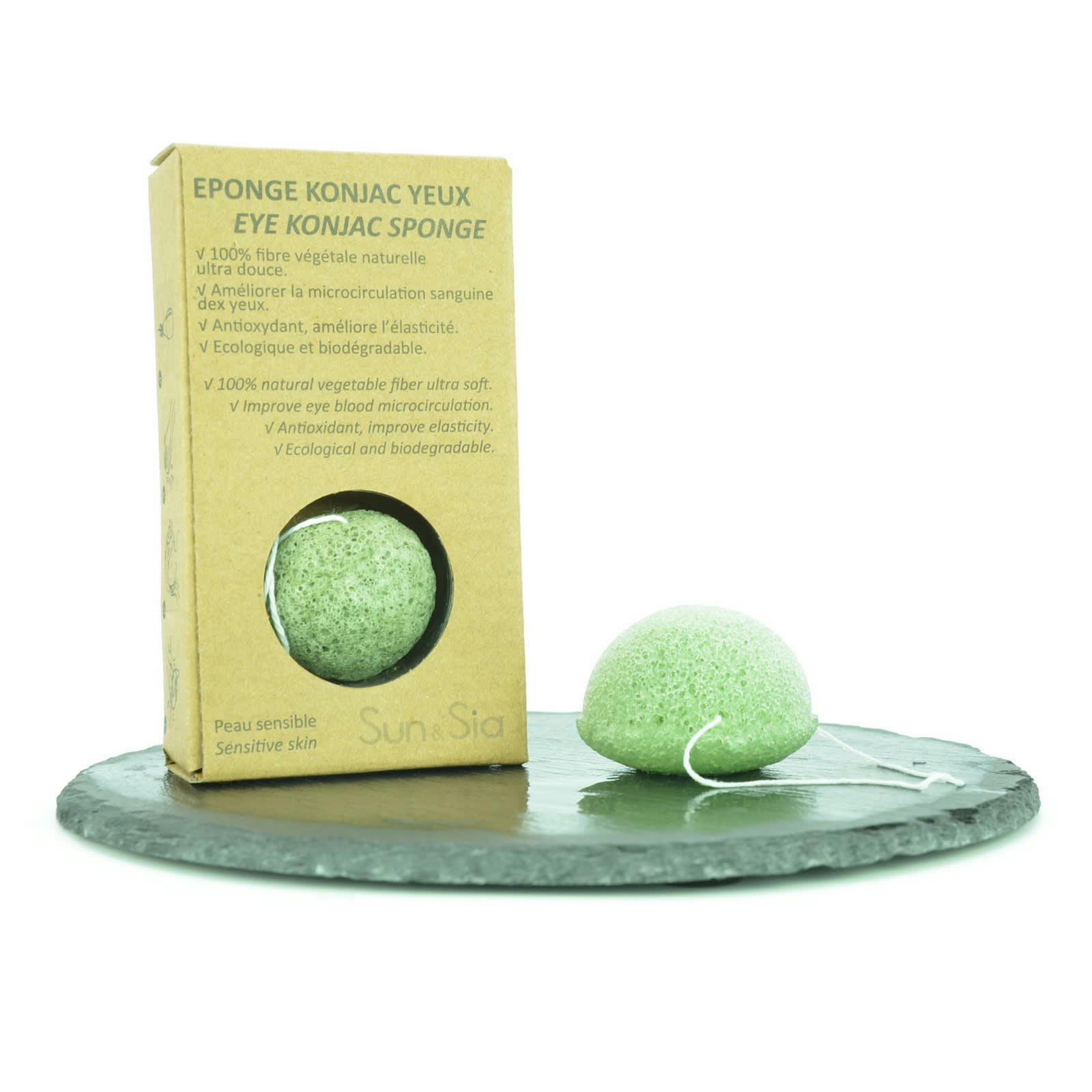 BEAUTE & BIEN-ETRE - Éponge Konjac Contour des Yeux 100% Naturelle Enrichie au Thé Vert