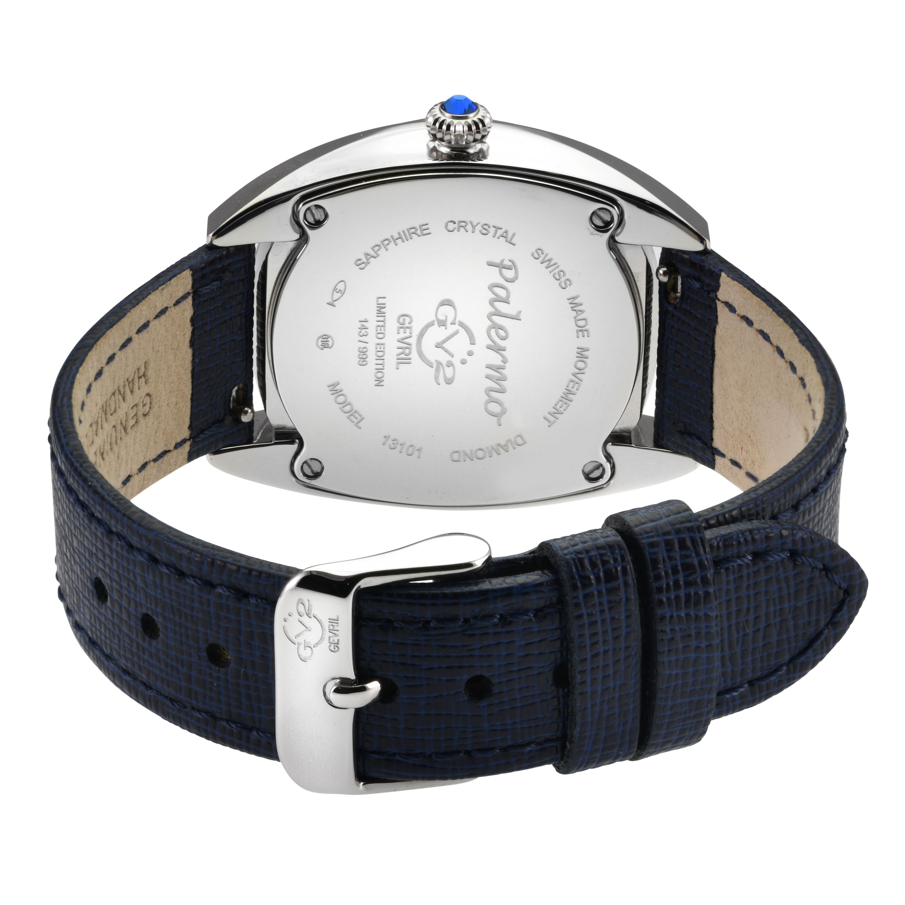 GV2 Palermo Diamond 13101 Genuine Blue Handmade Leather Swiss Quartz Watch
