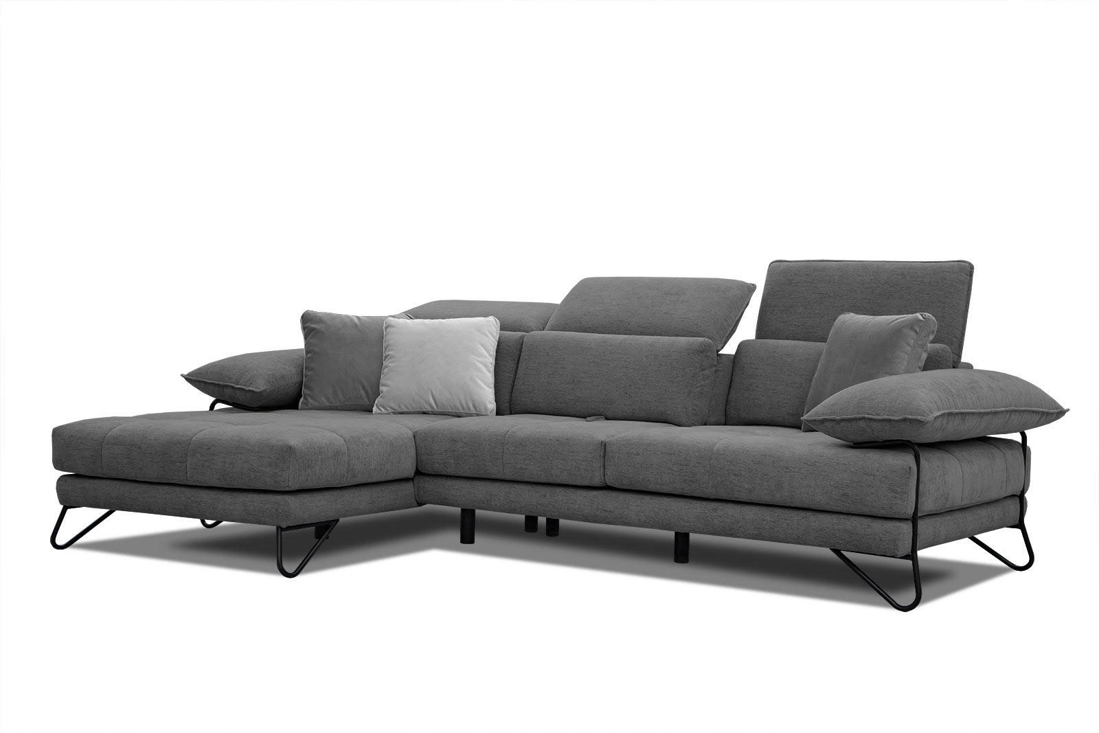 NORDEN - Canapé d'angle gauche 4 places en tissu gris foncé avec coussins déco