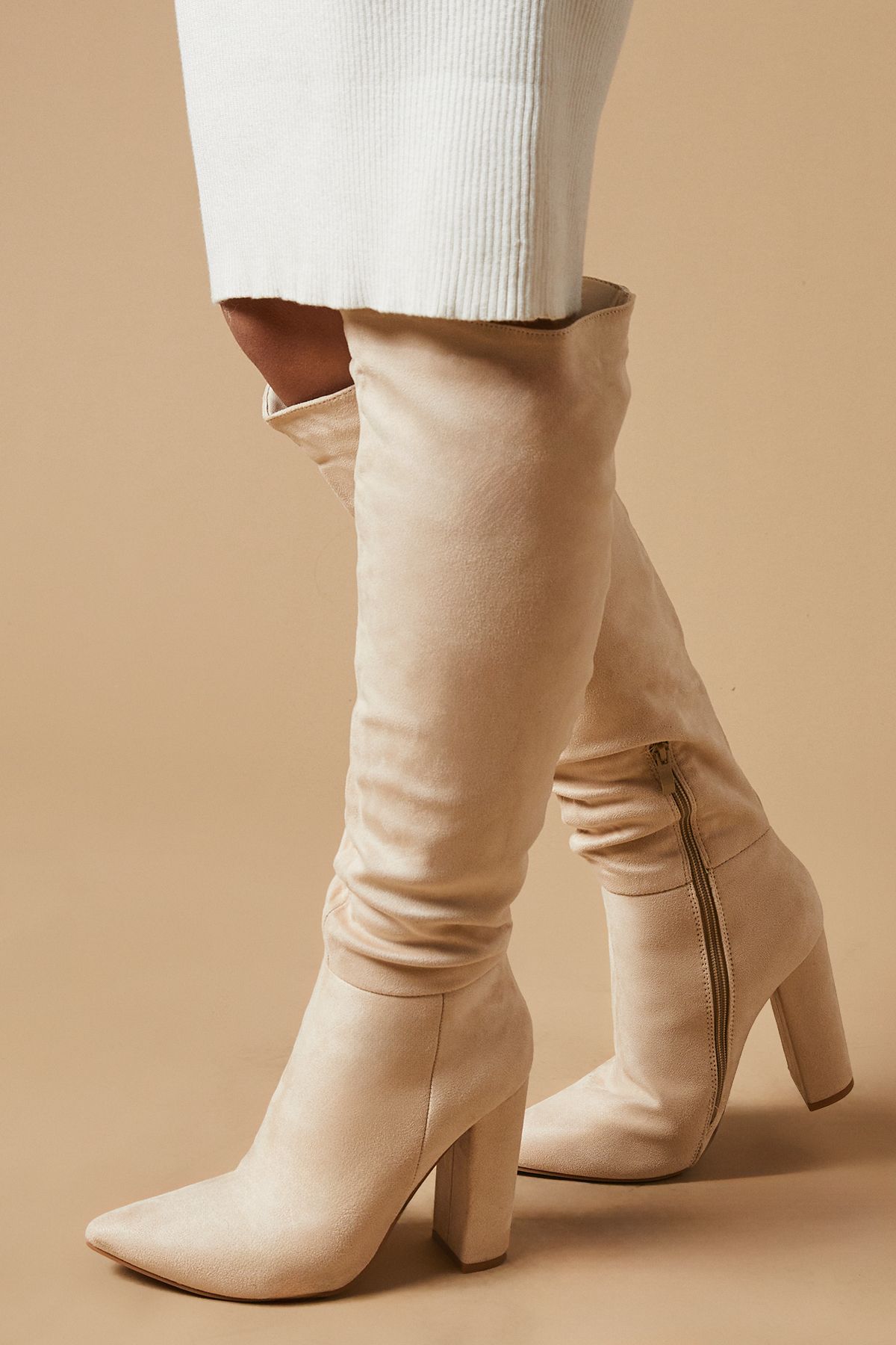 Oasis Kenia Faux Suede High Block Heel Pointed Knee Boots