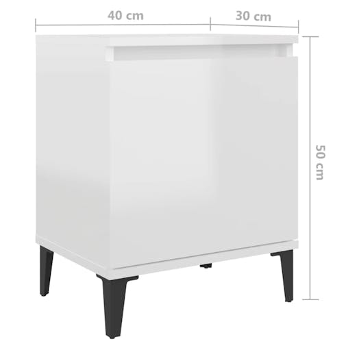 NNEVL Bed Cabinets with Metal Legs 2 pcs High Gloss White 40x30x50 cm