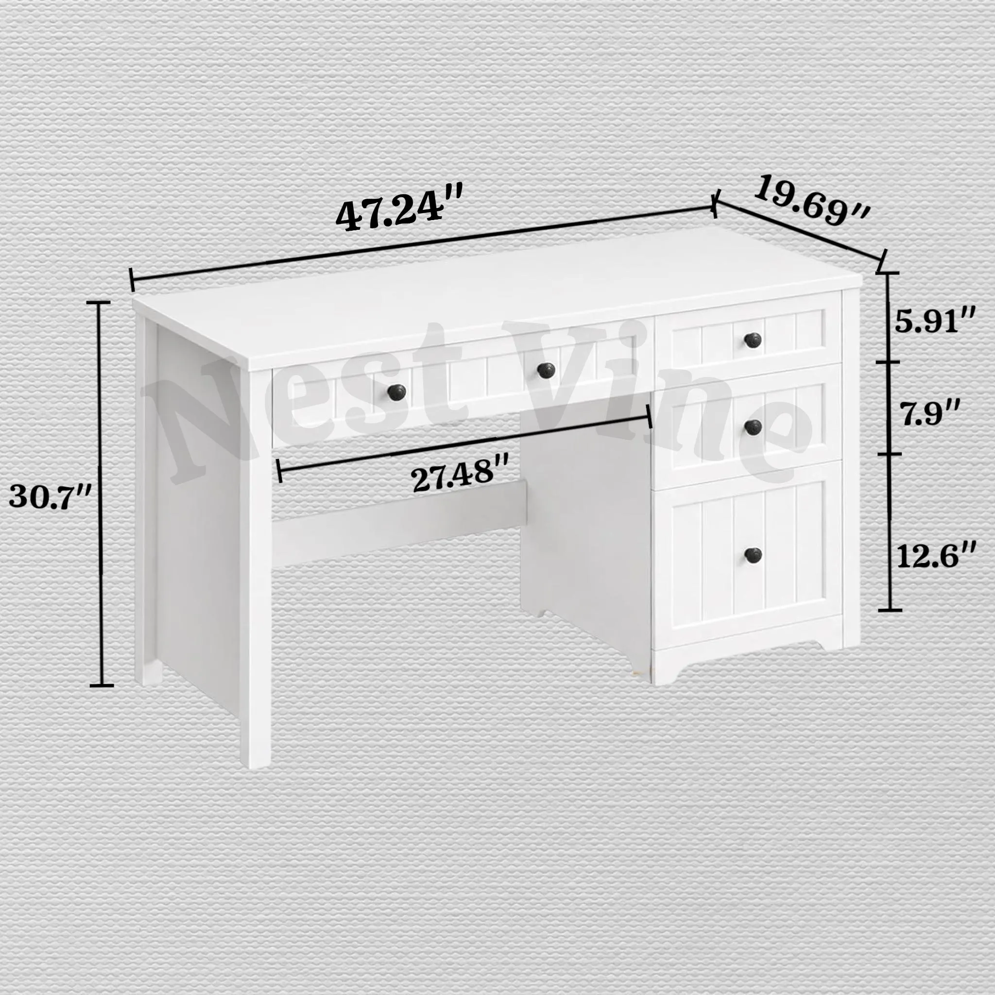 Writing Desk with Drawers, Farmhouse Computer Desk with 4 Drawers and File Drawer | Home Office Desk with Storage for Work and Study