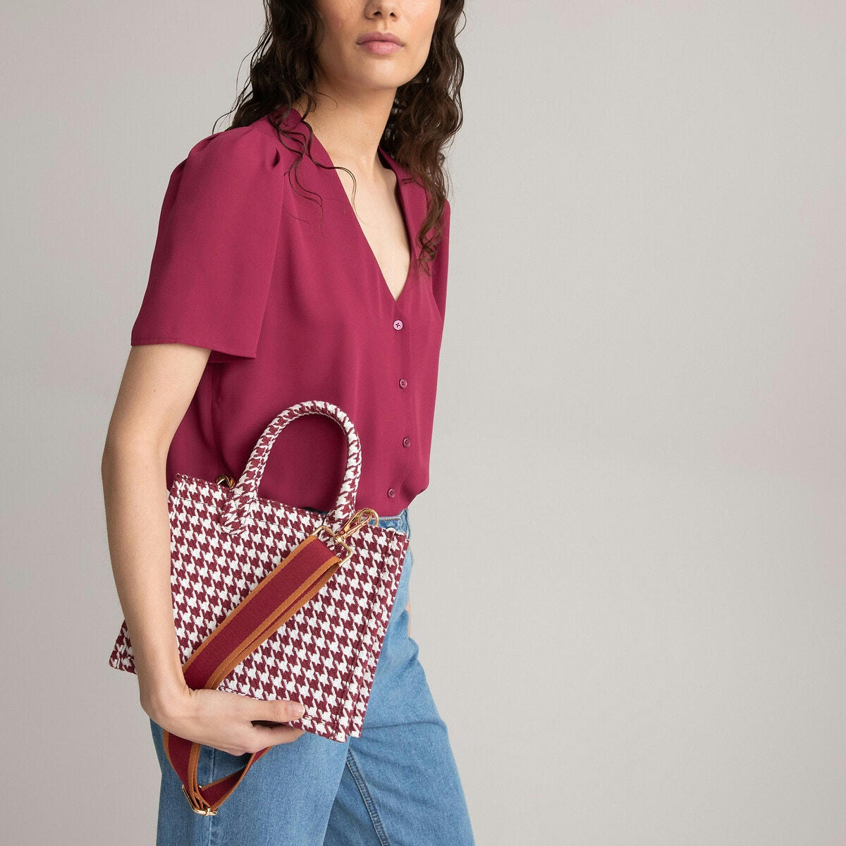 Sac jacquard motif pied de poule