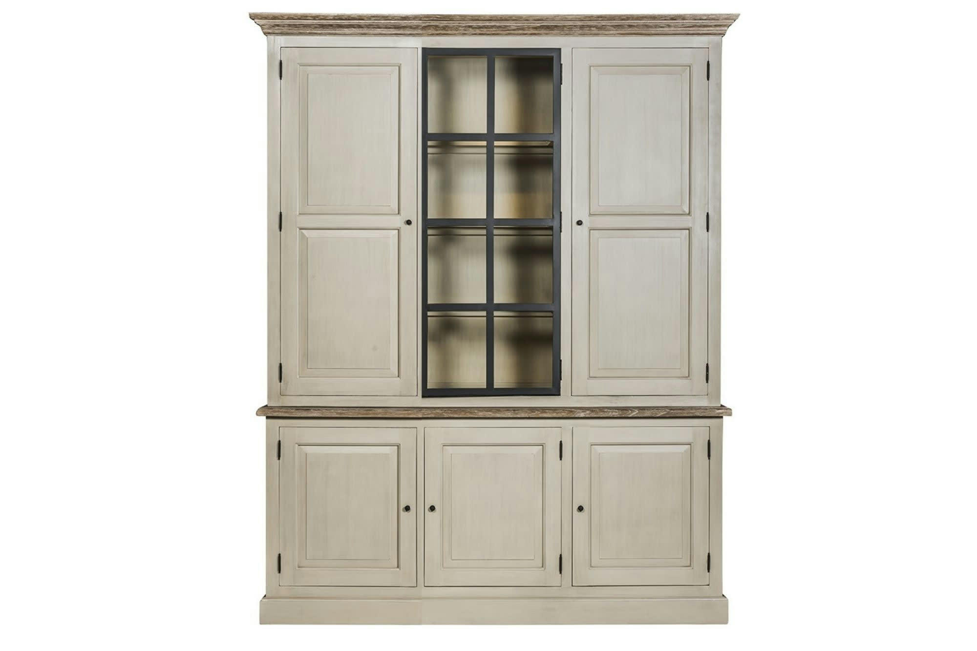 VILLAS - Buffet vaisselier en bois 3 portes éclairage LED