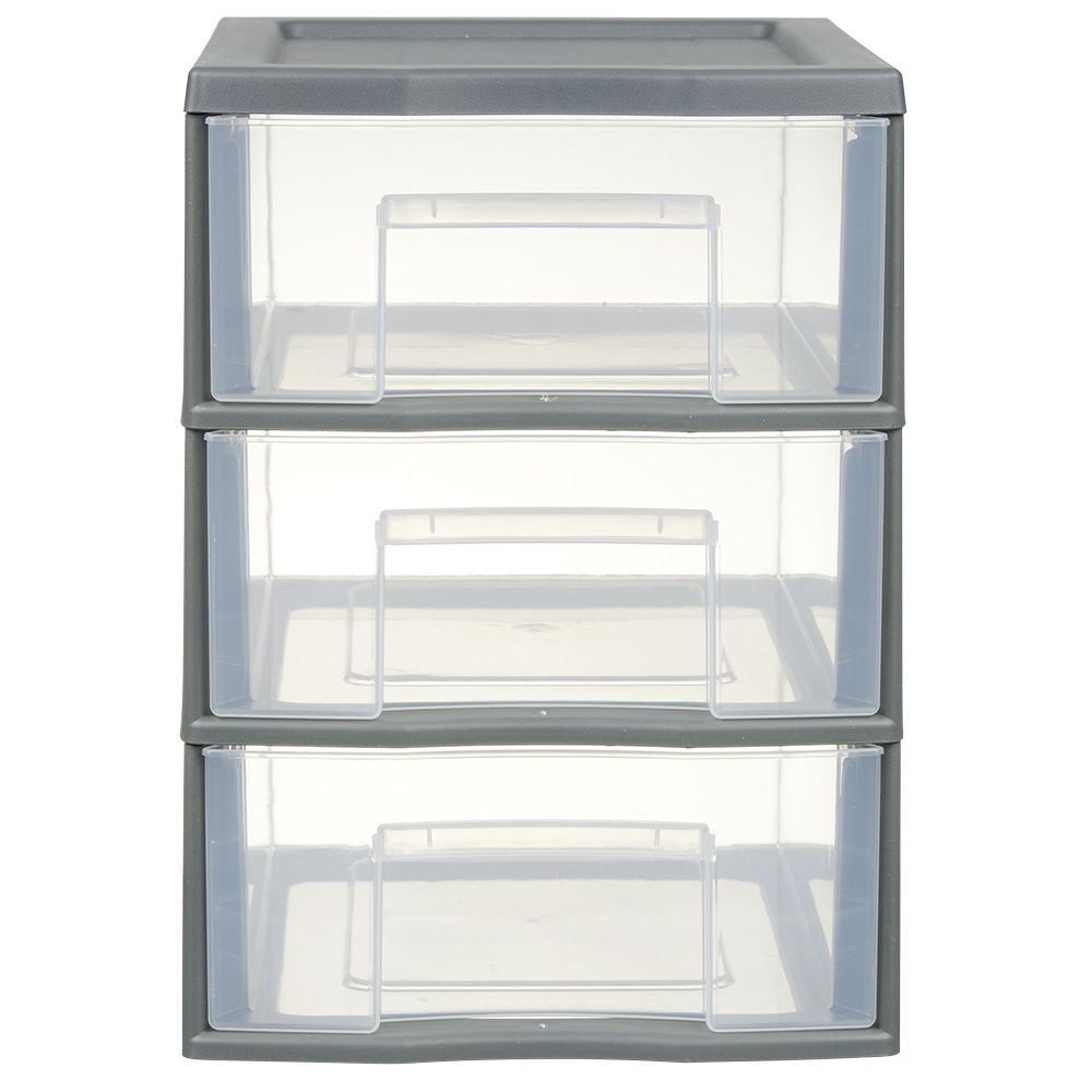 Tour de rangement A5 3 tiroirs grise et transparente 6 L