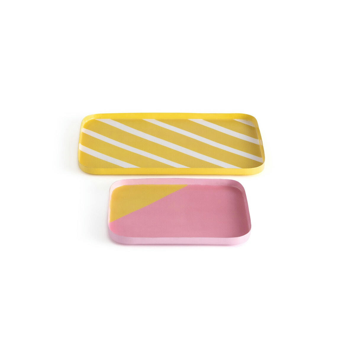 Lot de 2 plateaux métal acier motif graphique