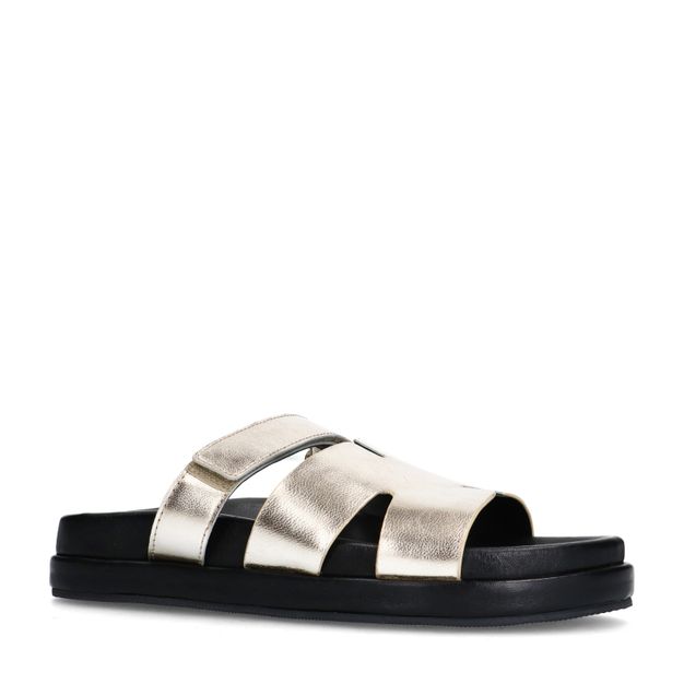 Gouden leren slippers met klittenband